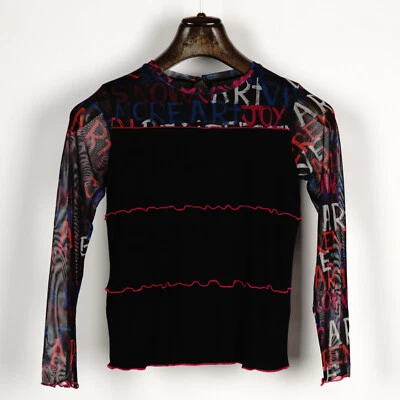 Blusa feminina Desigual tamanho 7/8 manga longa transparente estampada 22WGTK35 RRP: 49,95 Eur - Imagem 1 de 4