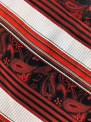 Corbata para hombre Metropolitan View 100 % seda roja plateada a rayas paisley, 58" X 4" Foto 1 de 3