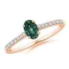 Angara Natural Oval Teal Montana Sapphire Ring With Diamond In 14K Solid Gold