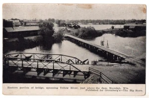 NECEDAH WI VINTAGE POSTCARD BRIDGE SPANNING YELLOW RIVER 1909 102020 P - Picture 1 of 2