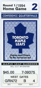 Toronto Maple Leafs Conference Quarter Finals Vintage Ticket Stub 1994 Game 2 - Picture 1 of 1