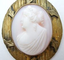 Victorian Angel Skin Left Facing Cameo Brooch High Relief Hand Carved Pin