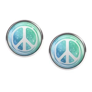 Mylery Stud Earrings Pair with Motif Peace Sign Peace Water Colours Silver Vers - Picture 1 of 6