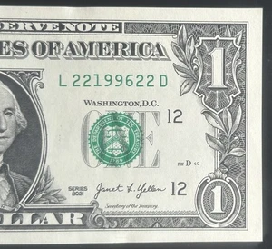 $1 Year 1996 Note With Bookend 2s Fancy Serial Number L22199622D Series 2021 - Picture 1 of 3