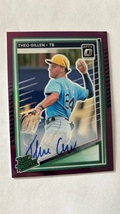 2025 Donruss Theo Gillen Optic PURPLE 20/49 AUTO Tampa Bay Rays RC - Picture 1 of 2