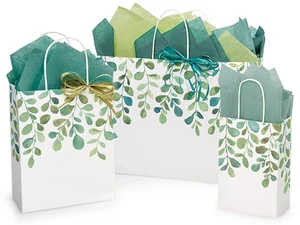WATERCOLOR GREENERY Design Gift Paper Bag Choose Size & Package Amount - Picture 1 of 4