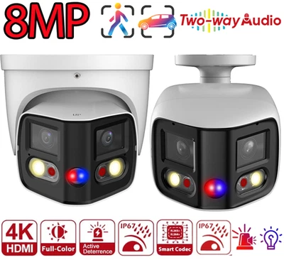 VALUCAM 4K 8MP 180 Panoramic IP Camera Red Blue Sound Light Alarm 2 way audio 24/7 Color
