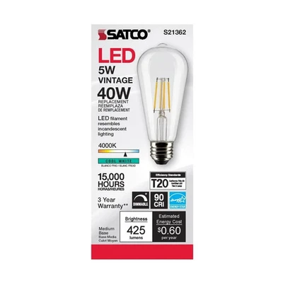 Satco S21362 - 5 Watt ST19 LED Clear Vintage Edison Light bulb - 4000K (3 Pack) - Image 1 of 3