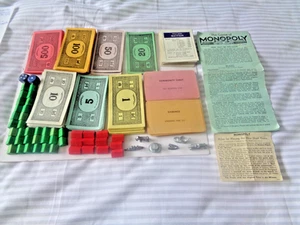 SET OF VINTAGE MONOPOLY PLAYING PIECES AND MONEY & 6 METAL TOKENS INC SCOTTIE - Picture 1 of 4