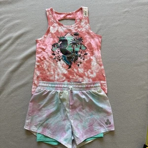 Girls Set Of Unicorn Tied Dyed Pink Tank Top Sz M8 & Tek Gear Sport Short Sz M 8 - Picture 1 of 9