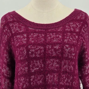 Vintage Bongo Karo Pullover Lg Junior Fuchsia Rosa Flauschig Weich Crop Boho  - Bild 1 von 6