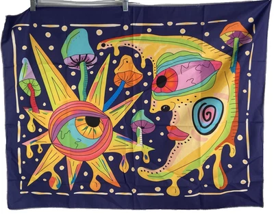 Horizontal Trippy Sun Moon Eye Mushroom Banner / Tapestry - Image 1 of 4