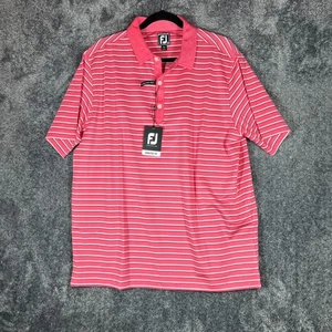 FootJoy Golf Polo Mens XL Pink Striped Athletic Fit Performance Lisle Wicking - Picture 1 of 10