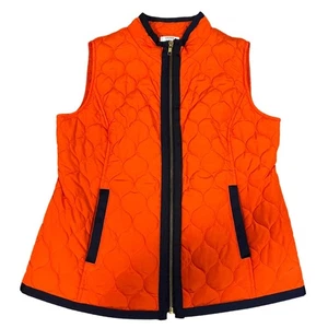 Crown & Ivy Petite Quilted Vest PM Orange Navy Trim Zip Front Fall - Picture 1 of 4