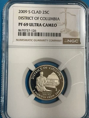 2009S 25c Territories Quarter District of Columbia NGC PF69 Ultra Cameo - Image 1 of 2
