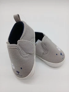 Carters Child Of Mine Newborn Boys Gray Puppy Dog Slip-On Shoes 0-3M - Picture 1 of 8
