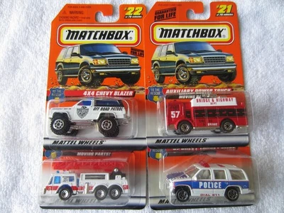 LOT OF 4 MATCHBOX EMERGENCY VEHICLES CHEVY BLAZER/TAHOE/FIRE TRUCKS FROM 1998 - Image 1 of 4