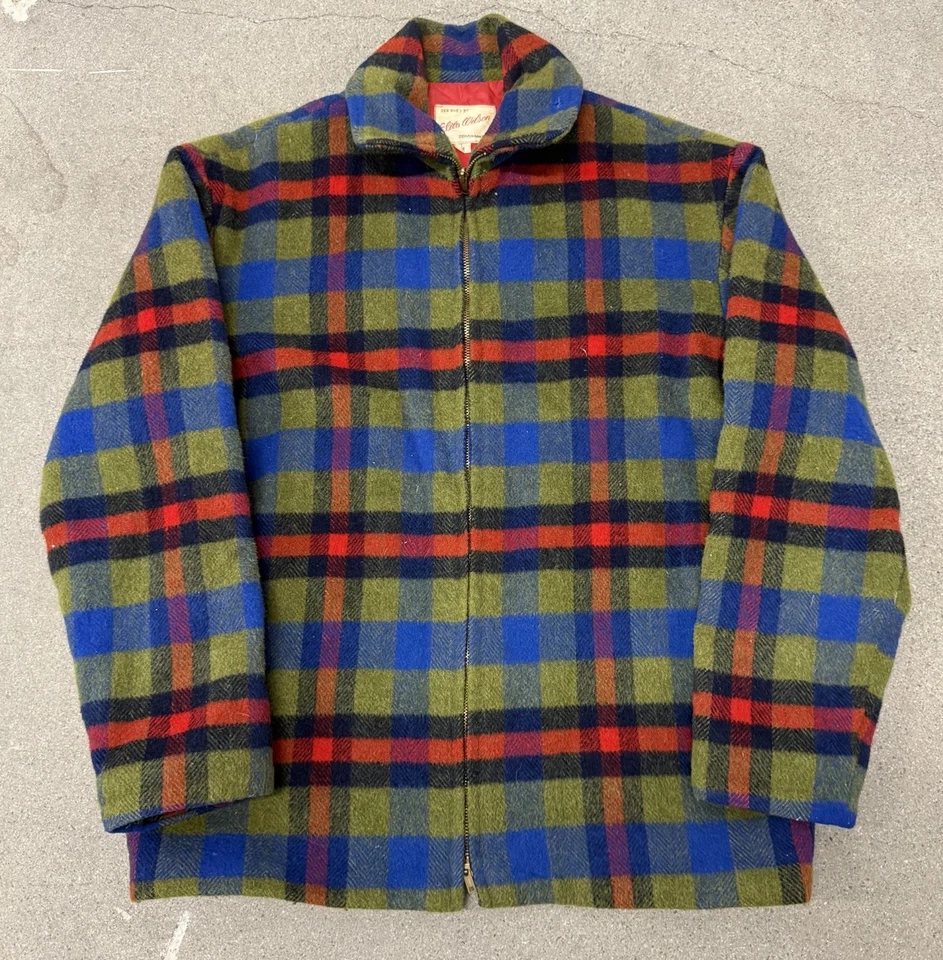 VTG Retro 60s 70s Wool Plaid Jacket Mens M Rockabilly Coat Lined - Image 1 of 4