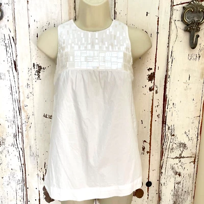 Blusa sin mangas Vince talla 4 para mujer blanca de algodón con cuentas informal elegante Foto 1 de 4