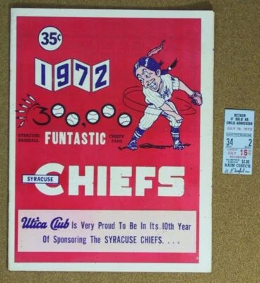 1972 Syracuse Chiefs vs. Rochester Red Wings Scorecard Program & Ticket Stub - Image 1 of 4
