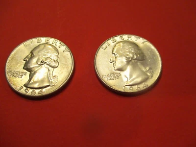 1964 P   & 1964D  Washington Quarter ~ U.S. Silver coin * NICE COINS- LOT OF 2 - Image 1 of 4