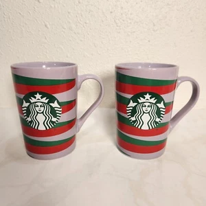 2er Set Starbucks 2020 Striped Siren Holiday Tassen Lila 11oz Rot Grün Streifen - Bild 1 von 5