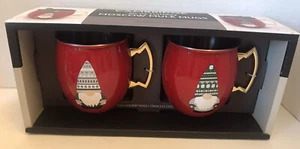 Set 2 tazze Cambridge Gnome Moscow Mule acciaio inox rosso manico oro nuove con scatola - Foto 1 di 7