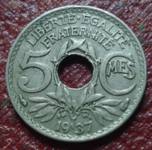1937 FRANCE 5 CENTIMES IN VF CONDITION - Picture 1 of 2