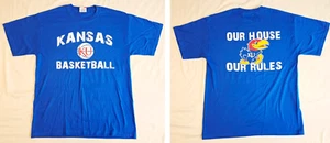 KANSAS JAYHAWKS Basketball "Our House Our Rules" MEDIUM Blue Shirt - NEW - Picture 1 of 8