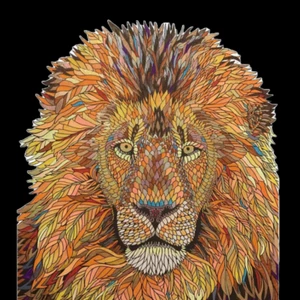 Wooden Jigsaw Puzzle Lion Unique Shaped Pieces Complete Small A5 - Picture 1 of 2