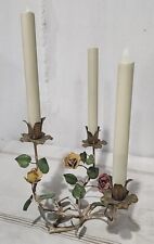 Antique Toleware Candle Holder Roses Best Patina
