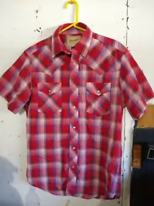 Wrangler Men's Western Short Sleeve Pearl Snap Red Plaid Shirt Size M - Picture 1 of 3