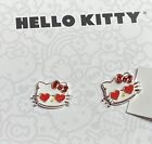 Hello Kitty Heart Eyes Silver Plated Charm Stud Earrings   New