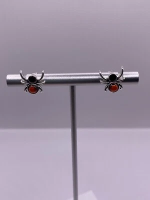 Black And Orange Halloween Spider Earrings S925 Sterling Silver  - Image 1 of 4