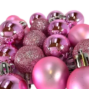 1.2 Inch Pink Mini Shiny Matte Glitter Shatterproof Ball Ornaments 24 Piece - Picture 1 of 6