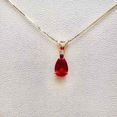2Ct Pear Cut Lab Created Red Ruby Solitaire Pendant 14K Yellow Gold Plated - Image 1 of 4