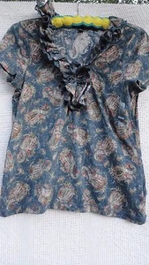 Maglia Lauren NUOVA Misses L scollo a volant blu oro rosa bianco cotone nuova senza etichette - Foto 1 di 5