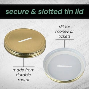 Large Coin Bank Jar with Slotted Gold Lid - Used for Piggy Bank and Raffle... - Picture 1 of 8