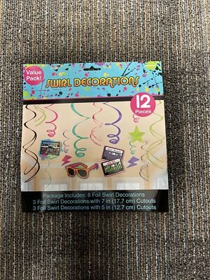 Impresionante Kit de Decoración Remolino Fiesta Años 80 (12 Piezas), Multicolor, 10 x 9.5" M3 Foto 1 de 2