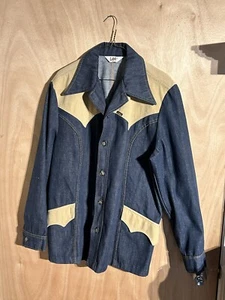 Vintage 1970s Lee Blue Denim Suit Jacket Blazer Western Disco ~ Size L - Picture 1 of 19