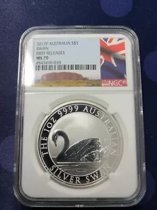 2017-P $1 Australia Silver Swan 1oz. BU - NGC MS70 First Releases - POP 126 - Picture 1 of 3