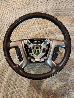07-14 Escalade Denali Cocoa Heated Leather Steering Wheel Woodgrain 15854535 OEM - Image 1 of 4