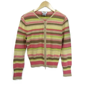 Maglione donna vintage Talbots multicolore medio a righe cottage 2 vie zip - Foto 1 di 9