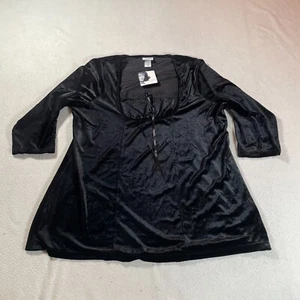 Jacyln Smith Shirt Womens 1X Plus Black Velour Scoop Neck Slinky Smooth Top New - Picture 1 of 15