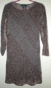 Brown Long Sleeve, Lined Dress with Filigree Pattern – Size 8 - Picture 1 of 6