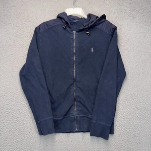 Polo Ralph Lauren Hoodie Sweatshirt Mens Small Blue Full Zip Estate Rib FLAWS - Picture 1 of 15