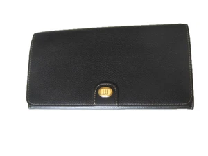 Dunhill Gold Logo Black Pebbled leather Long Bifold Clutch Wallet - Picture 1 of 15