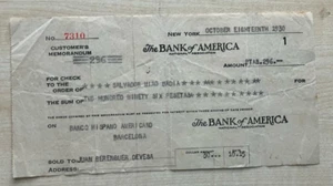 The Bank of America New York Foreign Check 1930 - Picture 1 of 1