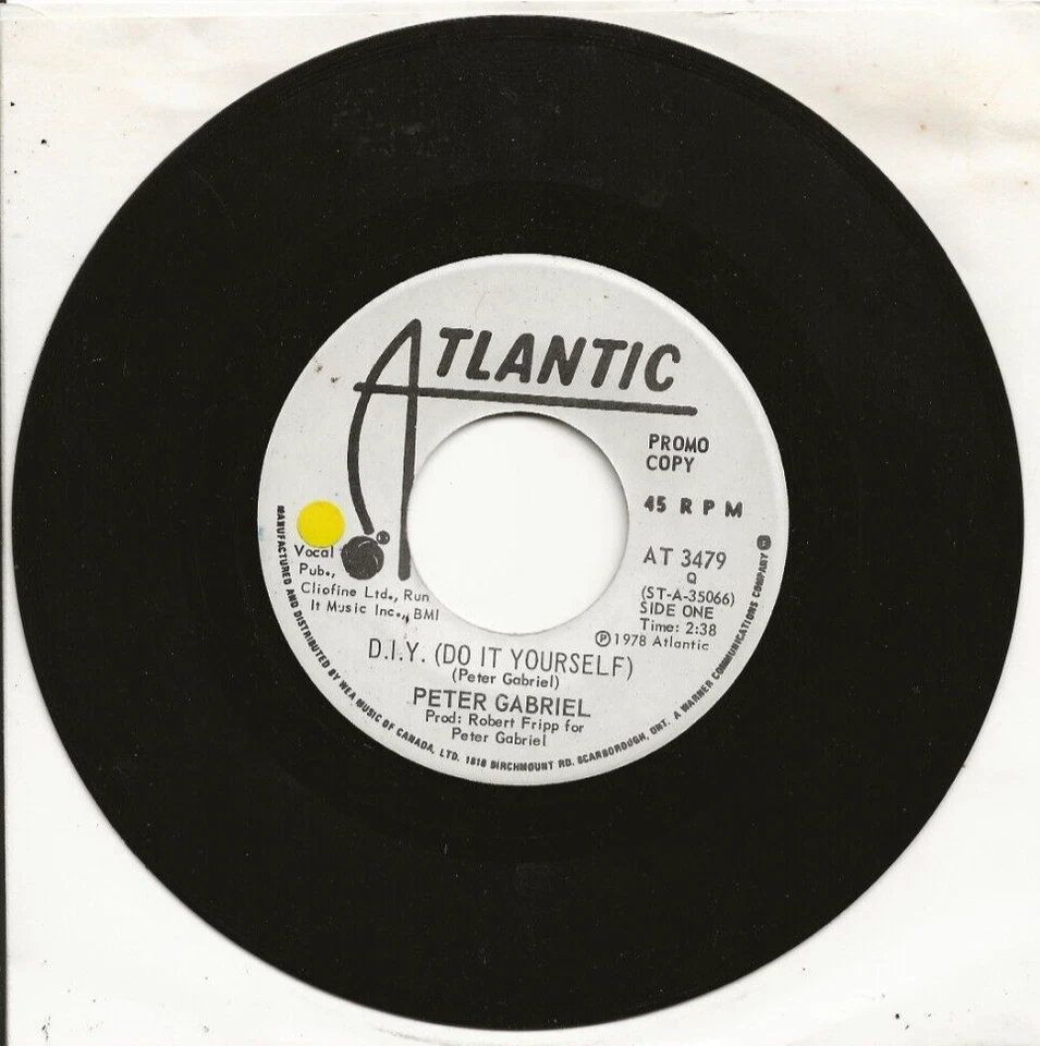 PETER GABRIEL D.I.Y. VERY RARE WHITE LABEL CANADA PROMO SINGLE FROM 1978 - Image 1 of 1