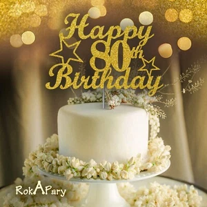 80th Birthday Cake Topper DOUBLE SIDE GOLD GLITTER 80th Party Decorations Favors - Picture 1 of 10